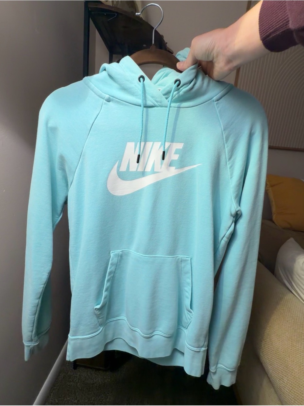 Nike Woman’s Light Aqua Hoodie with White Swoosh